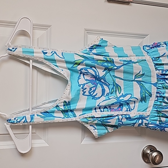 Lilly Pulitzer Sandrine Dress in Shorely Blue Pearl Detail Women Size 10 EUC - Picture 3 of 10